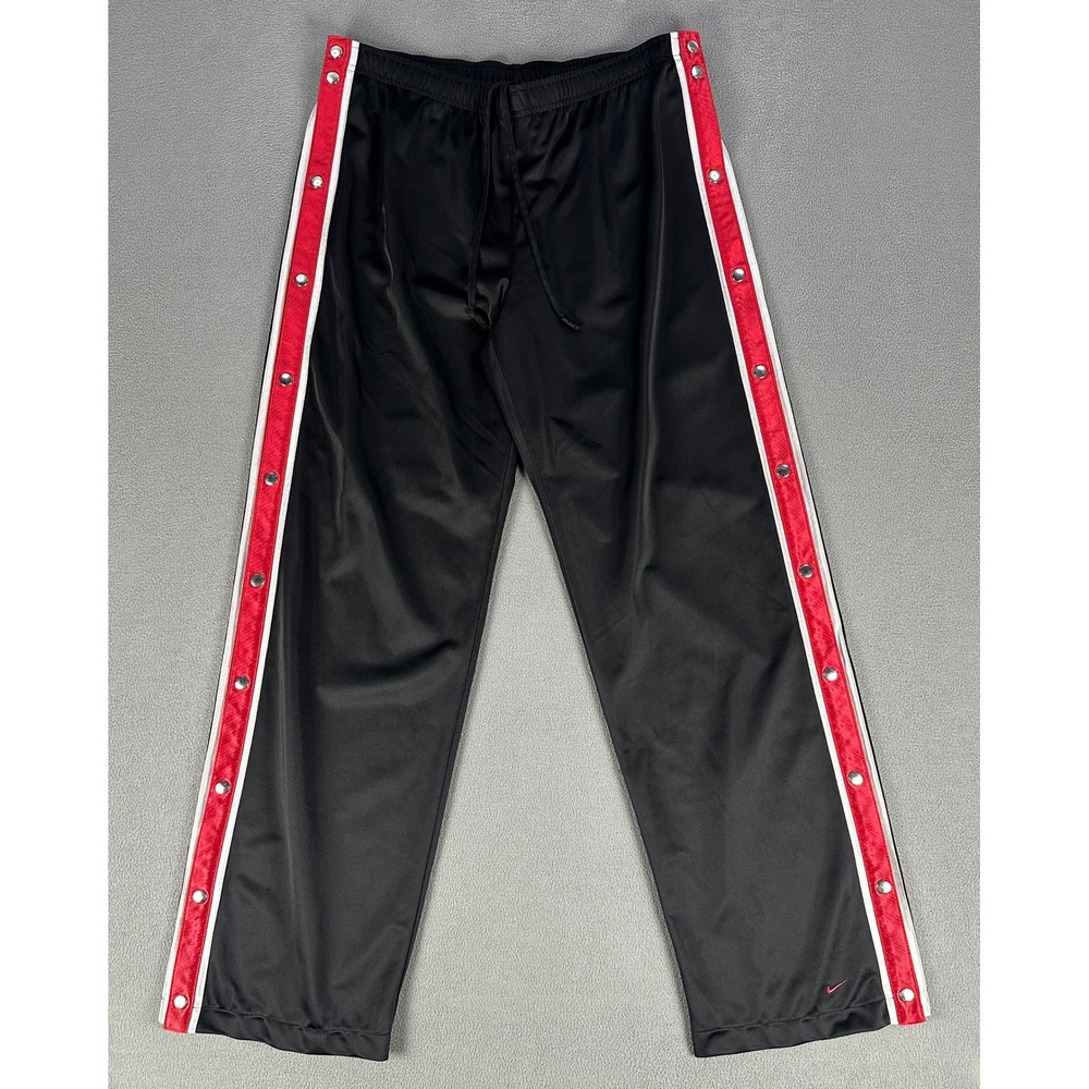 Nike Pants Large Black Red Tear Away Track Snap Shinny Dazzle Y2K Gym Lounge
